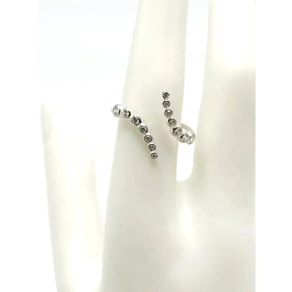 925 Sterling Silver Curvy Wrap Band Clear Rhinestone Ring Vintage Size 7.5